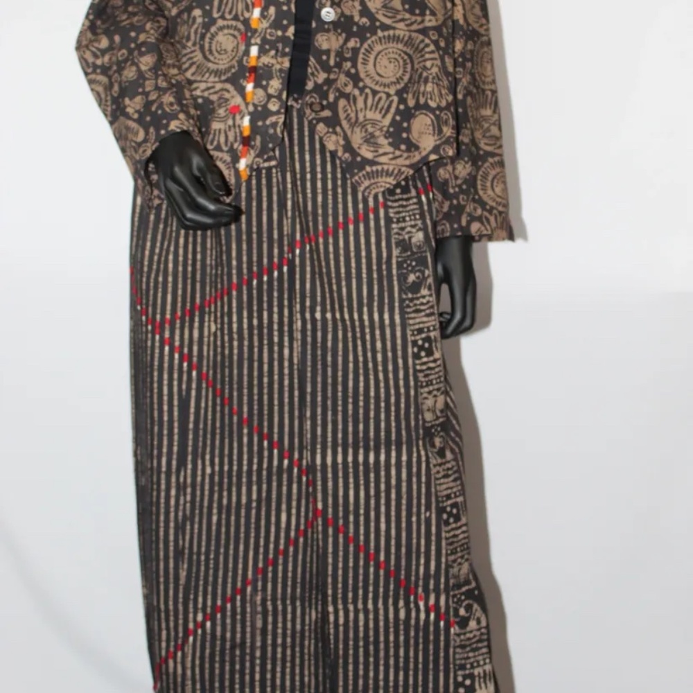 Vintage India Import Hand Block Print Straight Skirt, M